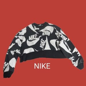 Nike Black & White Logo Crop Crewneck Sweater